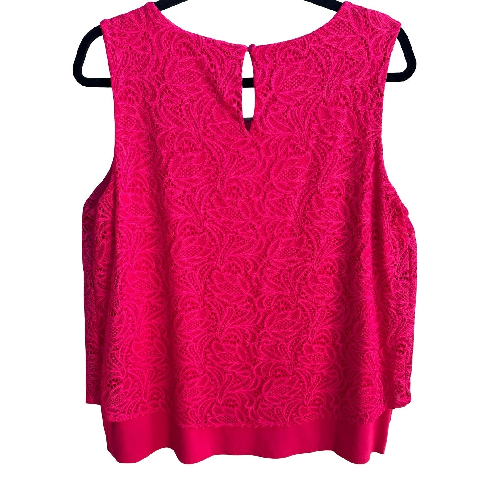 Calvin Klein Romantic Feminine Hot Pink Floral Lace Overlay Sleeveless Blouse XL