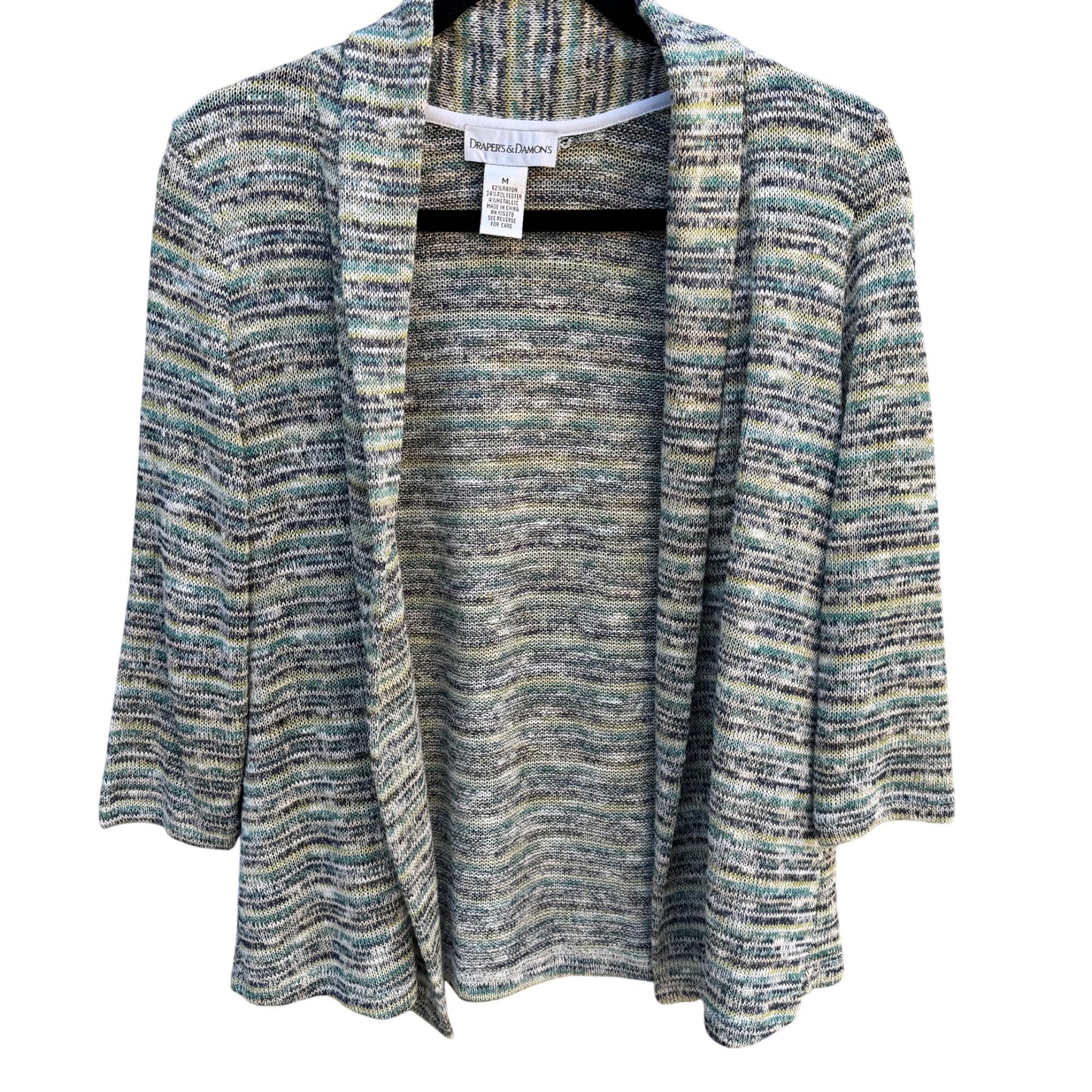 Drapers & Damons Womens Striped Open-Front Knit Metallic Cardigan Sweater M