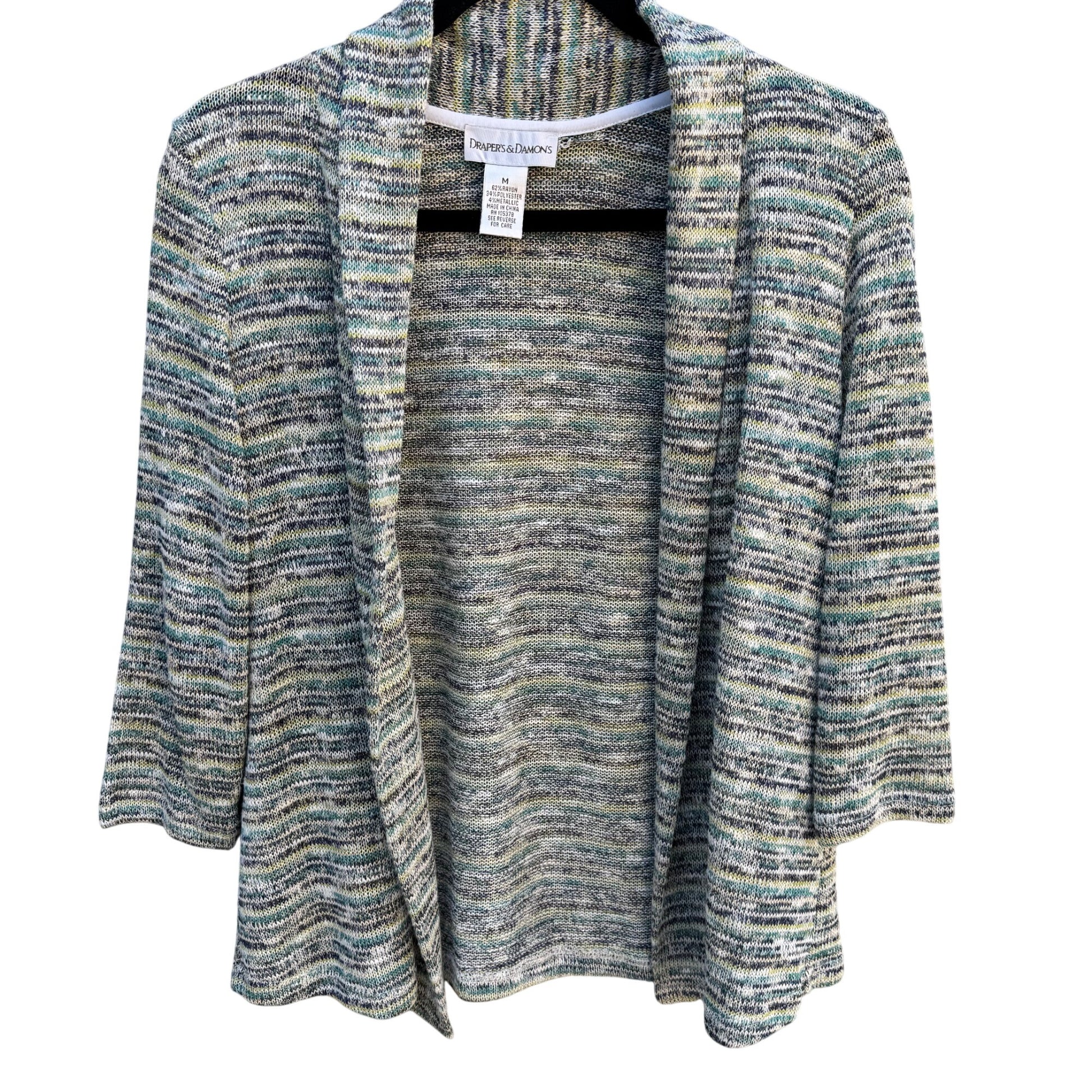Drapers & Damons Womens Striped Open-Front Knit Metallic Cardigan Sweater M