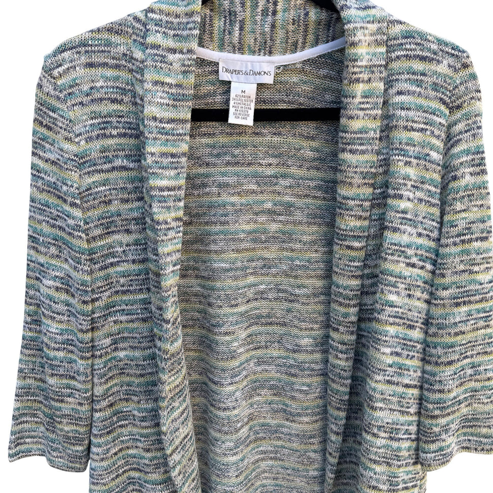 Drapers & Damons Womens Striped Open-Front Knit Metallic Cardigan Sweater M