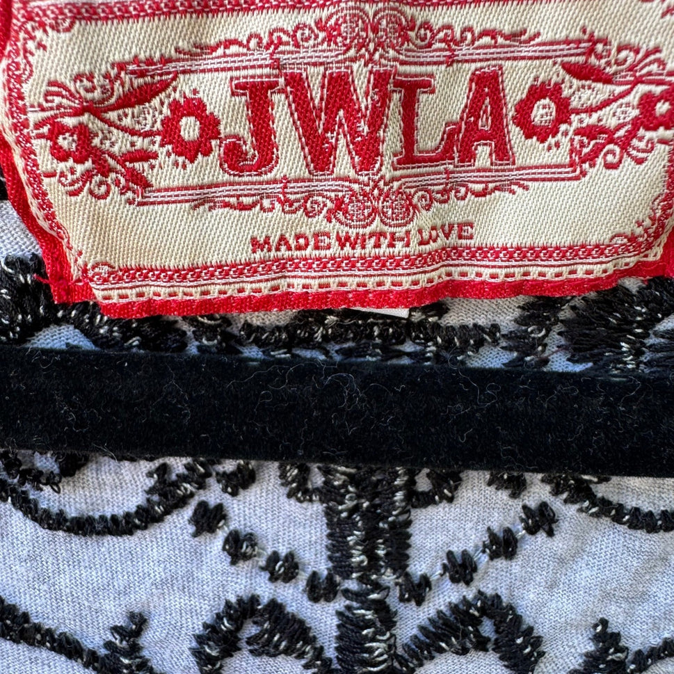 JWLA Johnny Was Embroidered V-Neck Empire Waist Tunic Dress Boho Mini Grey XL