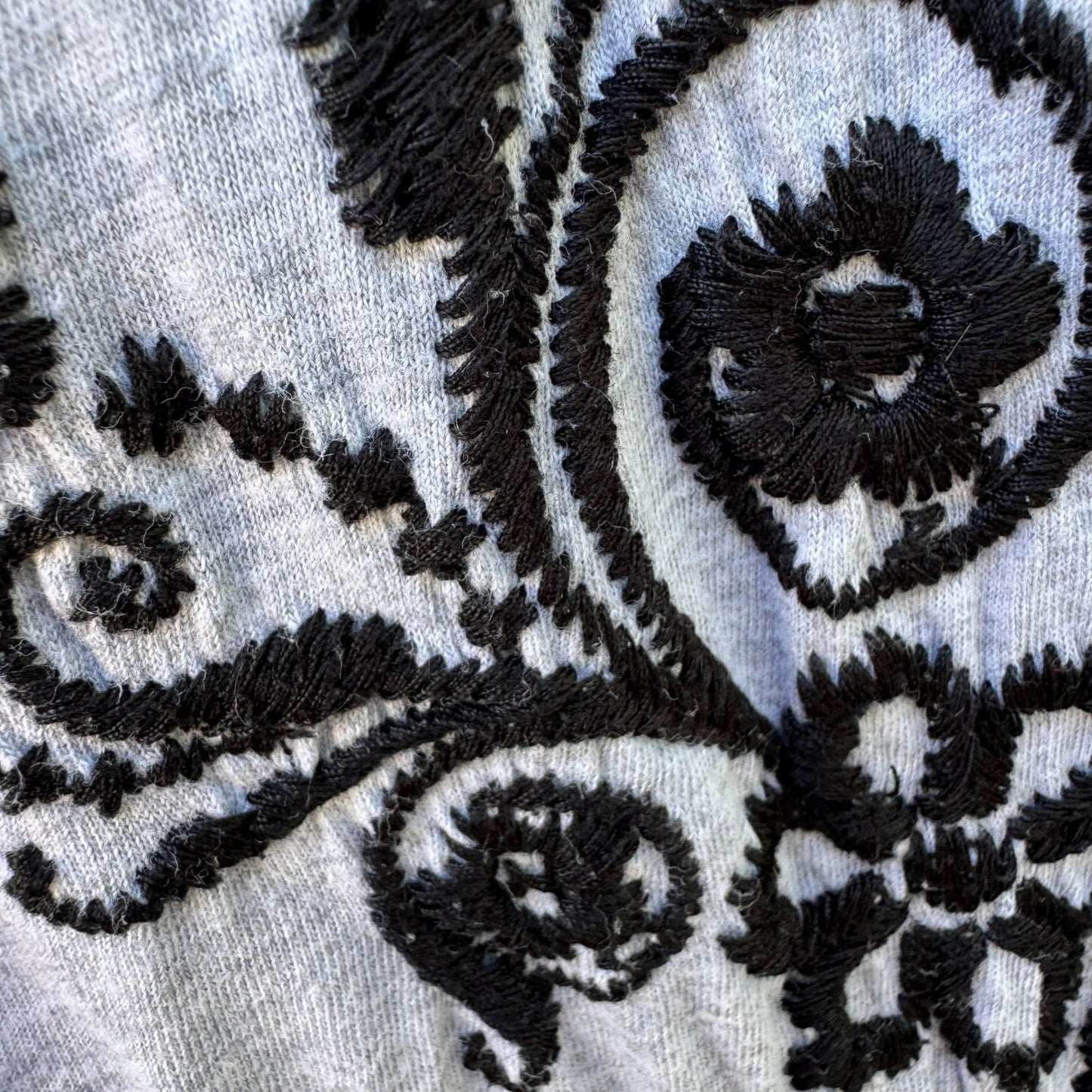 JWLA Johnny Was Embroidered V-Neck Empire Waist Tunic Dress Boho Mini Grey XL