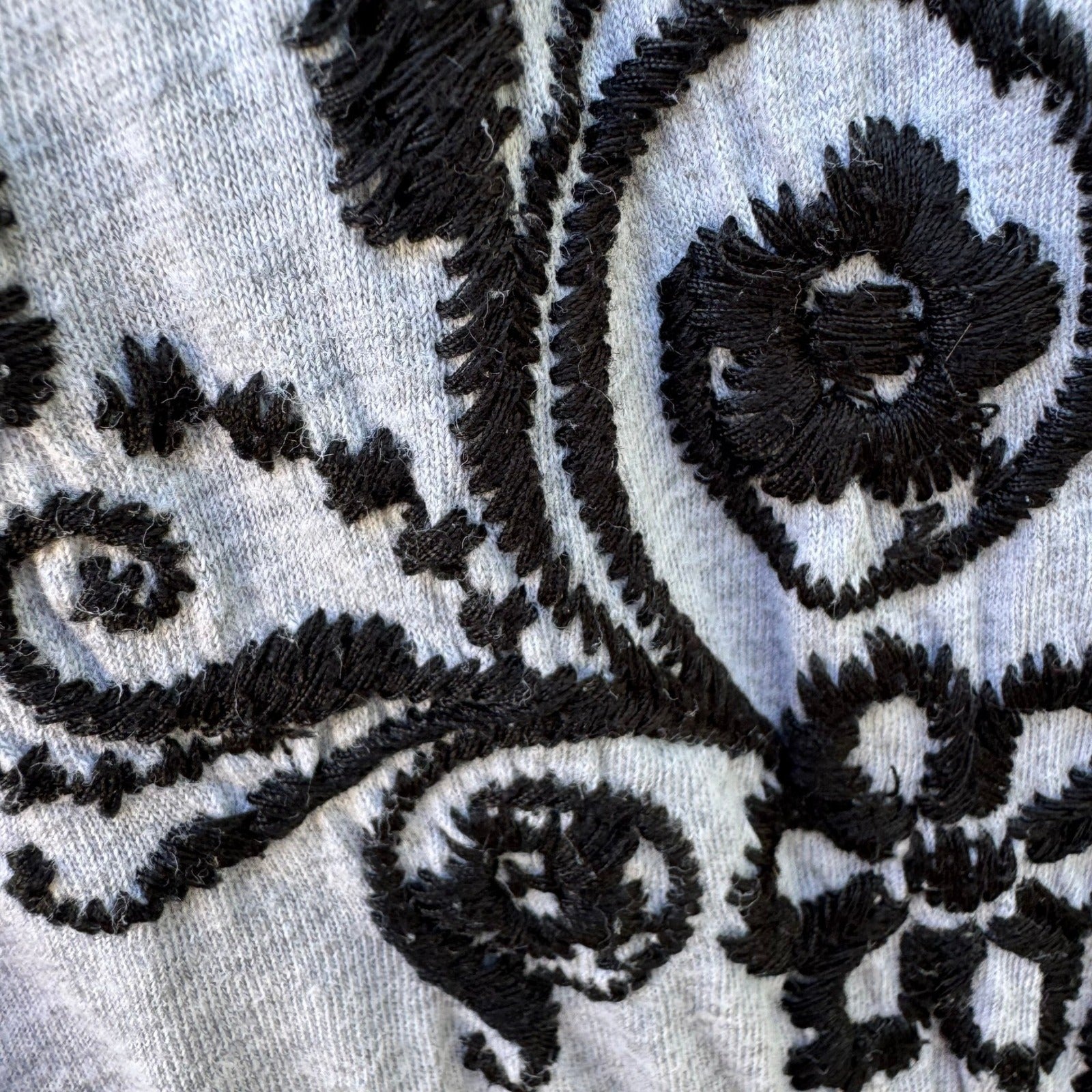 JWLA Johnny Was Embroidered V-Neck Empire Waist Tunic Dress Boho Mini Grey XL