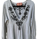 Switch JWLA Johnny Was Embroidered V-Neck Empire Waist Tunic Dress Boho Mini Grey XL 3 image