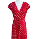 Switch Vintage Inspired Red White Polka Dot V-Neck Cap Sleeves Tie Waist Tulip Dress 2 image