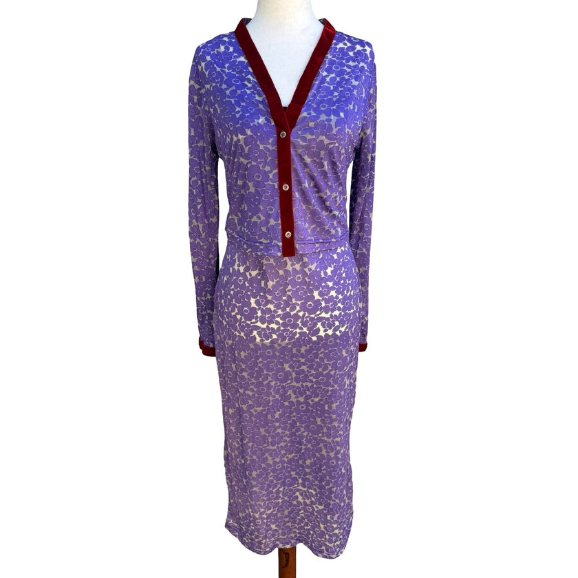IS Y2K 90s Devore Dark Floral Burnout Velvet Romantic Dress Cardigan Whimsigoth