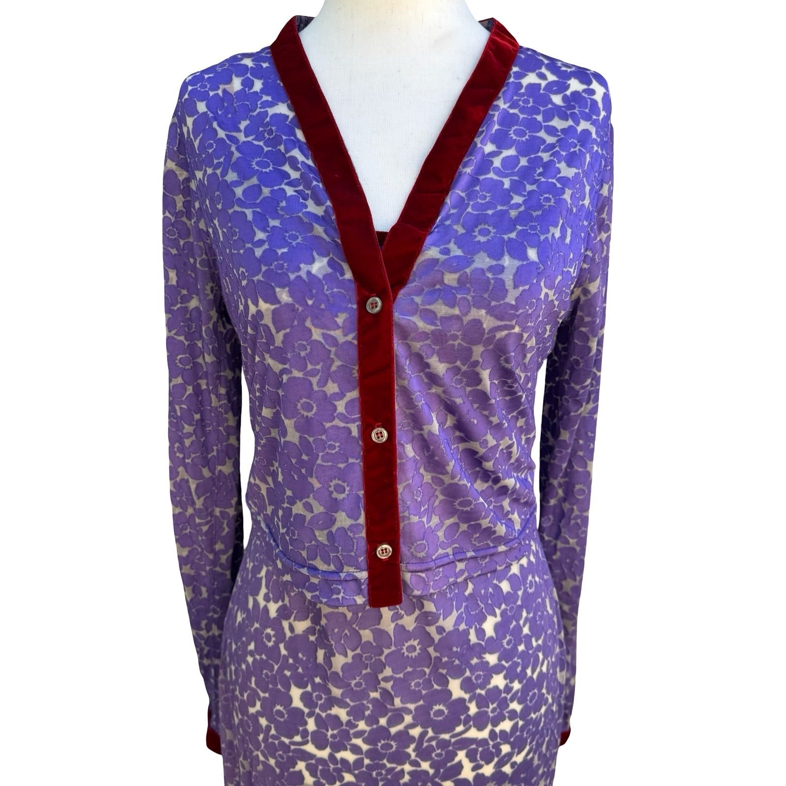 IS Y2K 90s Devore Dark Floral Burnout Velvet Romantic Dress Cardigan Whimsigoth