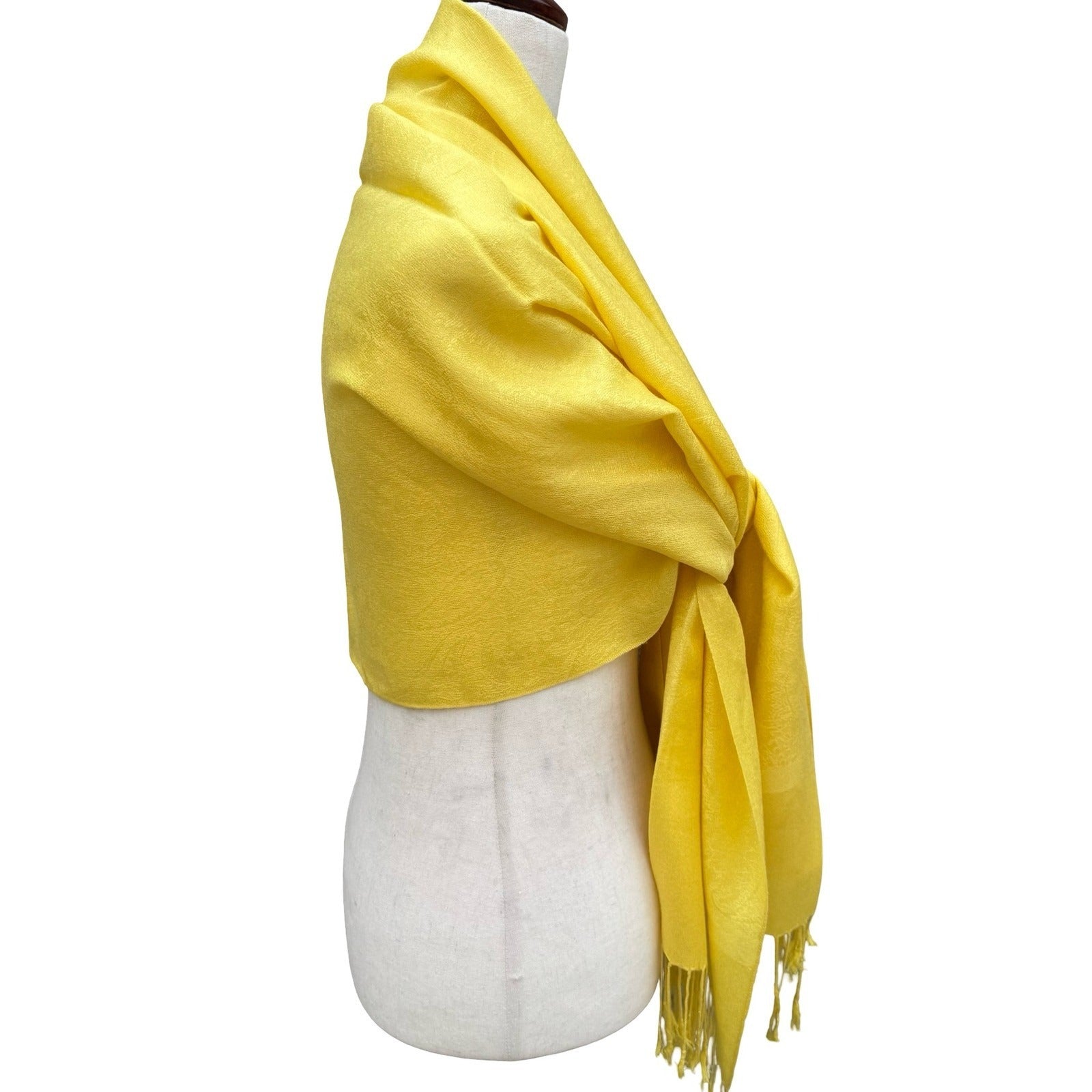 Pashmina 100% Pashmina Yellow Paisley Jacquard Fringe Scarf Shawl Wrap Boho Chic