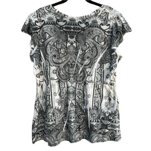 Unity World Wear Scoop Neck Batik Screen Print Cap Sleeve Women's Shirt Blouse