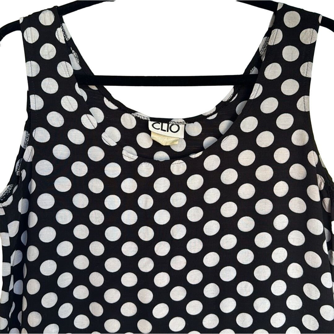 Clio Vintage Women's Black White Polka Dot Lightweight Sleeveless Tank Blouse M