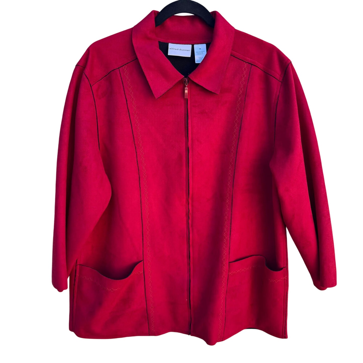 Alfred Dunner Faux Suede Raw Edge Red Zip Front Pocket Western Jacket Womens 16