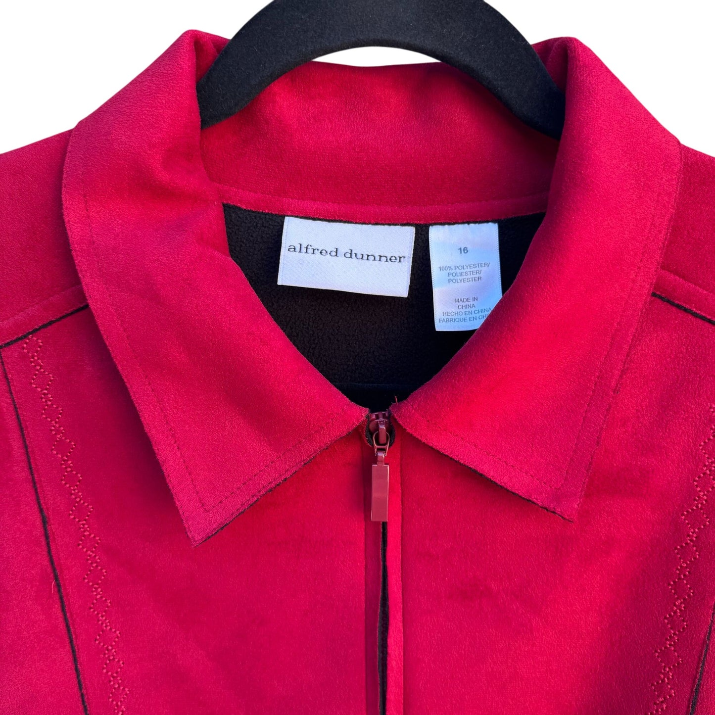 Alfred Dunner Faux Suede Raw Edge Red Zip Front Pocket Western Jacket Womens 16