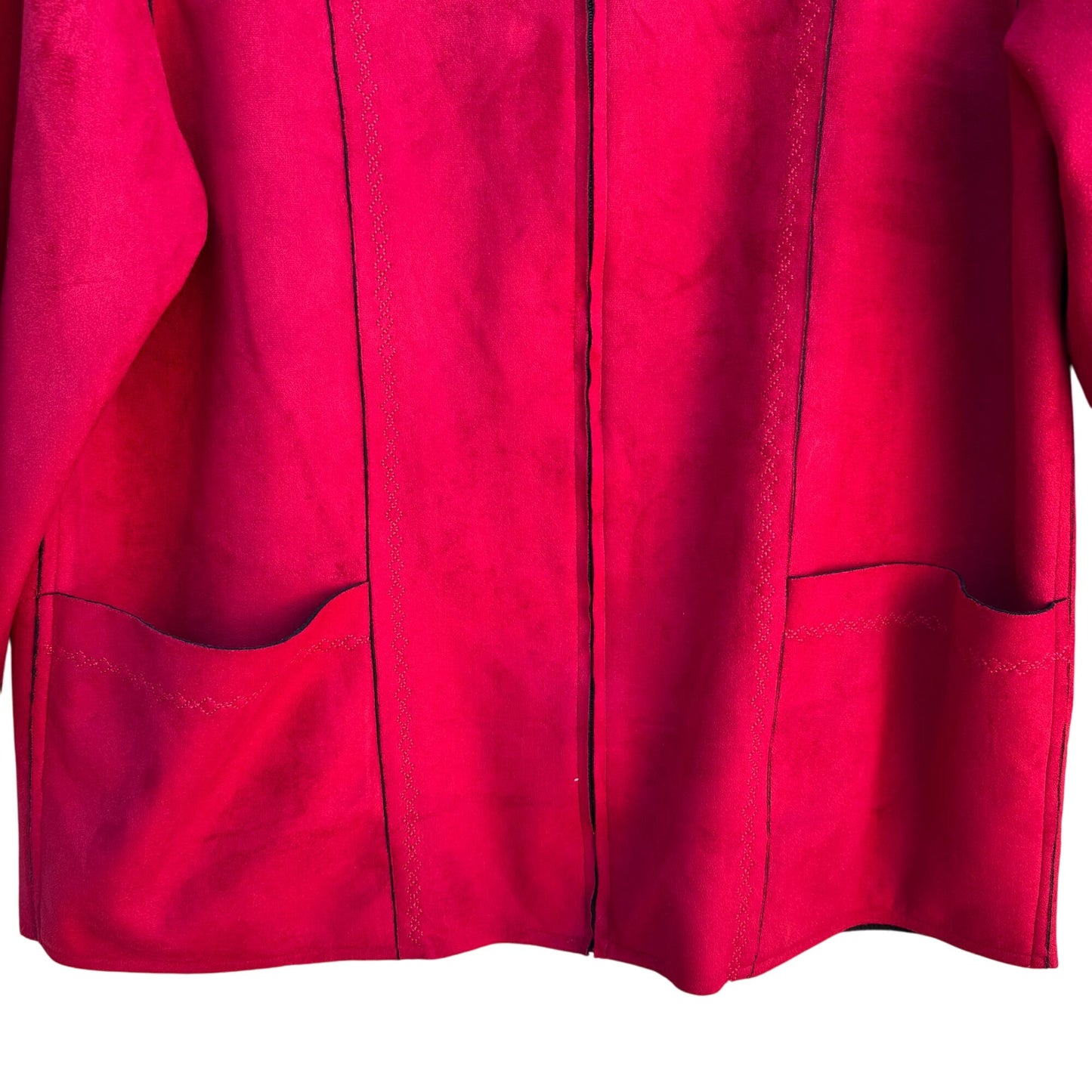 Alfred Dunner Faux Suede Raw Edge Red Zip Front Pocket Western Jacket Womens 16