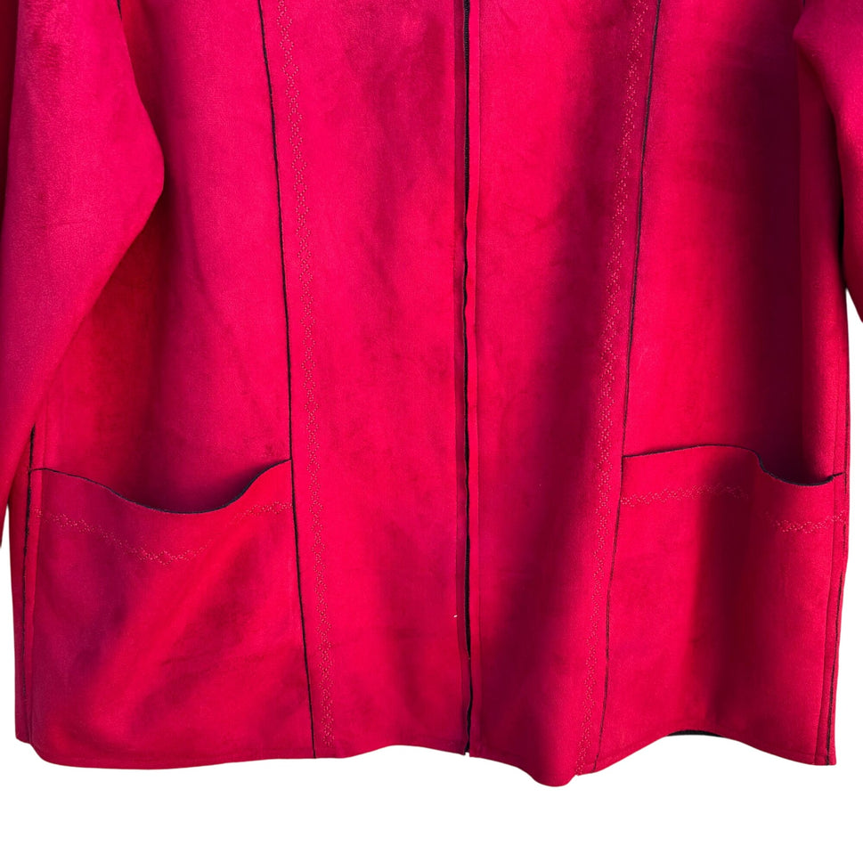 Alfred Dunner Faux Suede Raw Edge Red Zip Front Pocket Western Jacket Womens 16