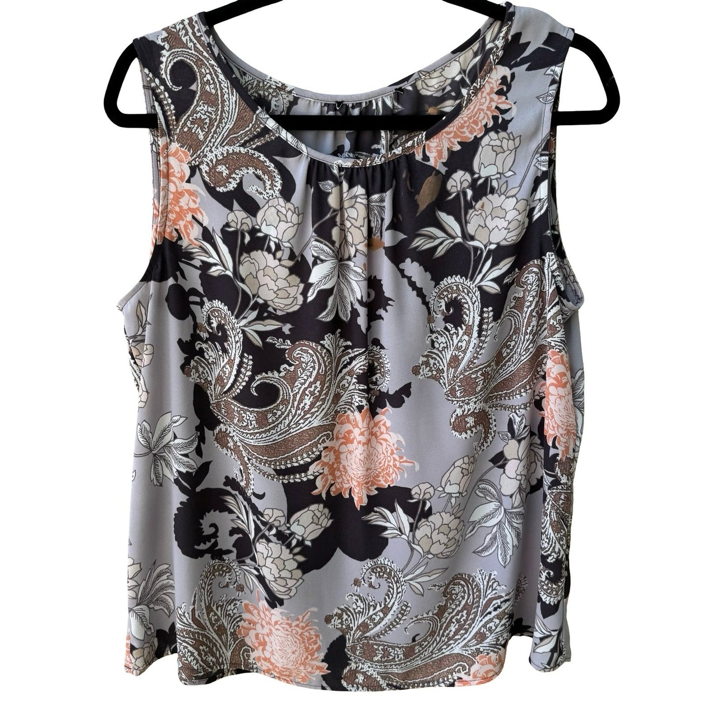 Kasper Boho Flowy Paisley Floral Sleeveless Gathered Neck Blouse Layering L