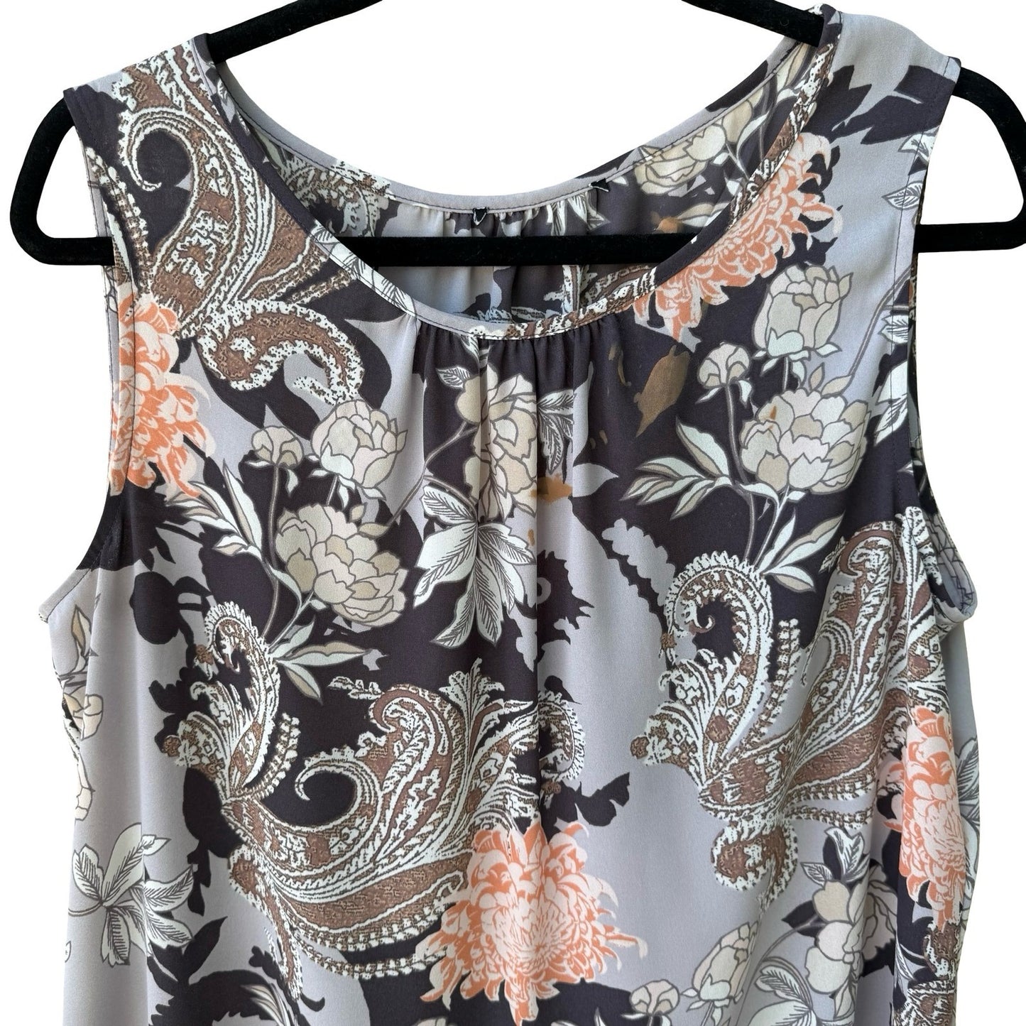 Kasper Boho Flowy Paisley Floral Sleeveless Gathered Neck Blouse Layering L