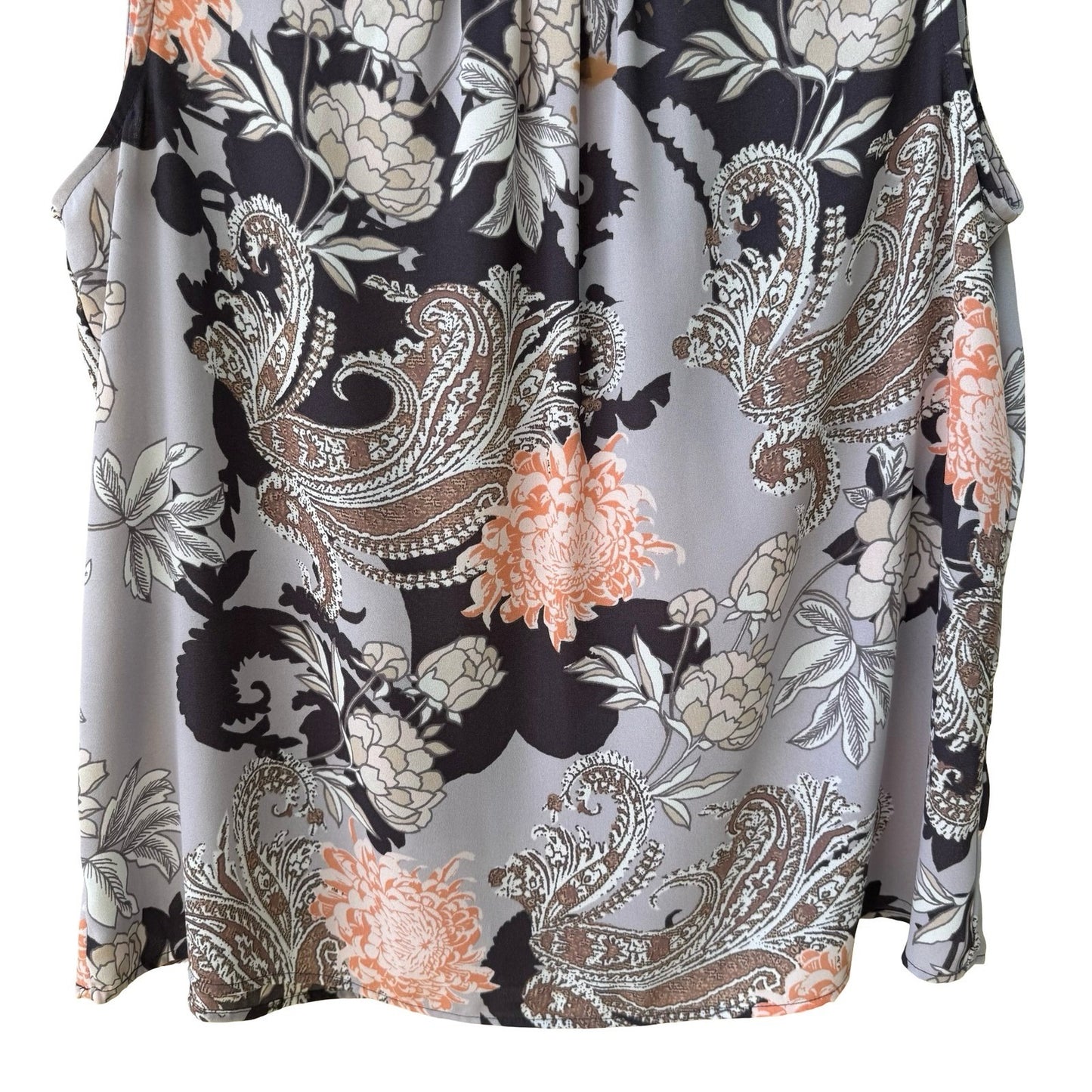 Kasper Boho Flowy Paisley Floral Sleeveless Gathered Neck Blouse Layering L