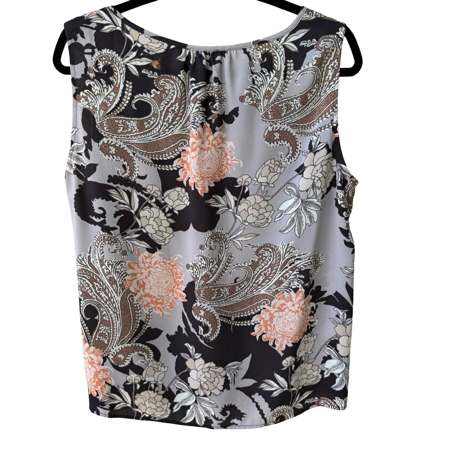 Kasper Boho Flowy Paisley Floral Sleeveless Gathered Neck Blouse Layering L