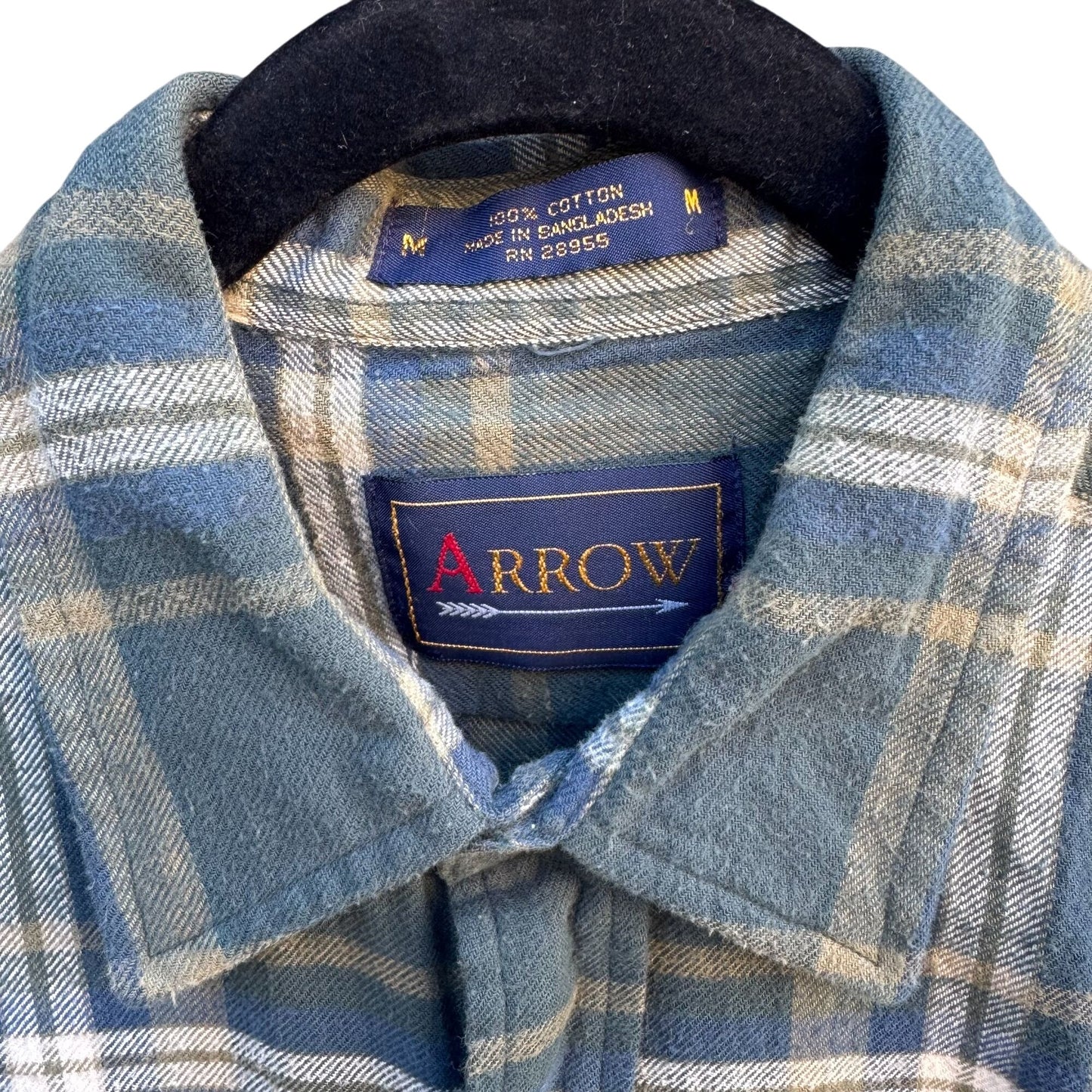 Arrow Vintage Mens Grunge Green Plaid Button-Up Shirt Long Sleeve Cotton M
