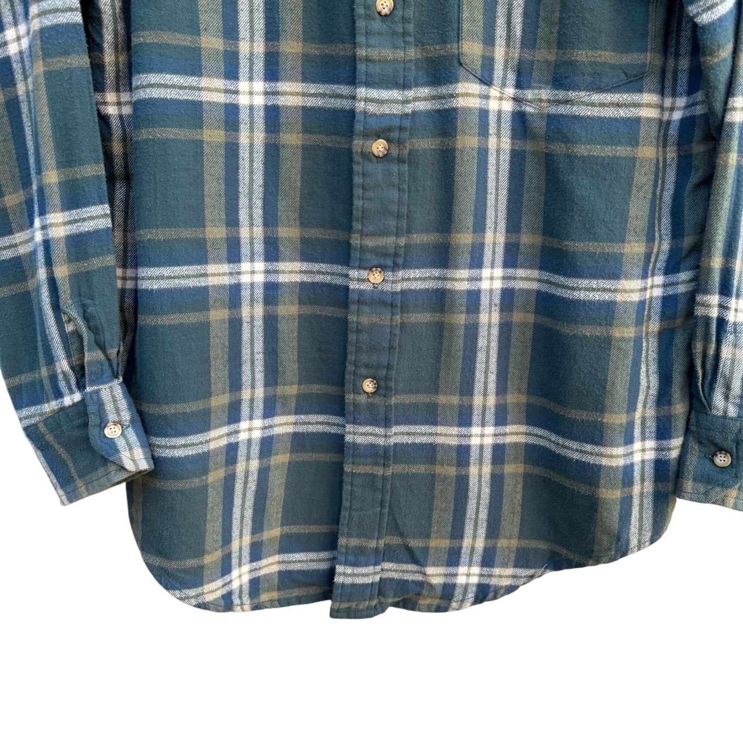 Arrow Vintage Mens Grunge Green Plaid Button-Up Shirt Long Sleeve Cotton M