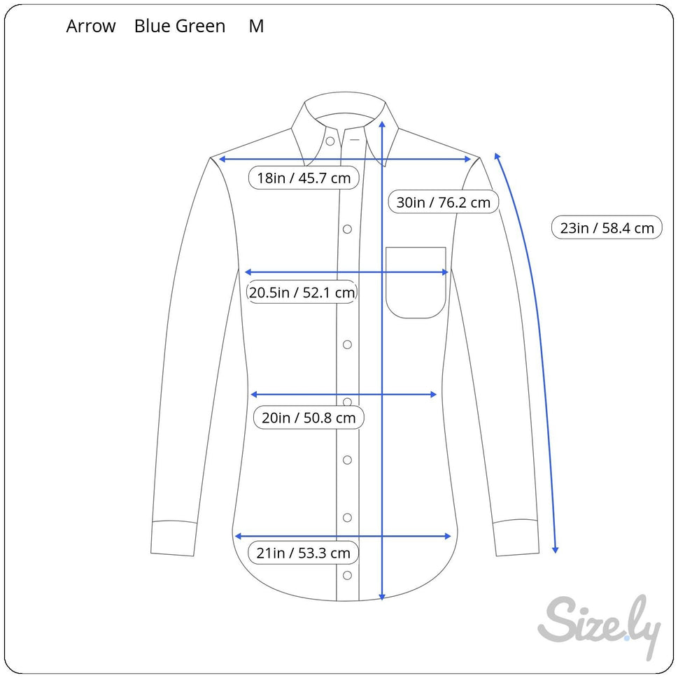 Arrow Vintage Mens Grunge Green Plaid Button-Up Shirt Long Sleeve Cotton M