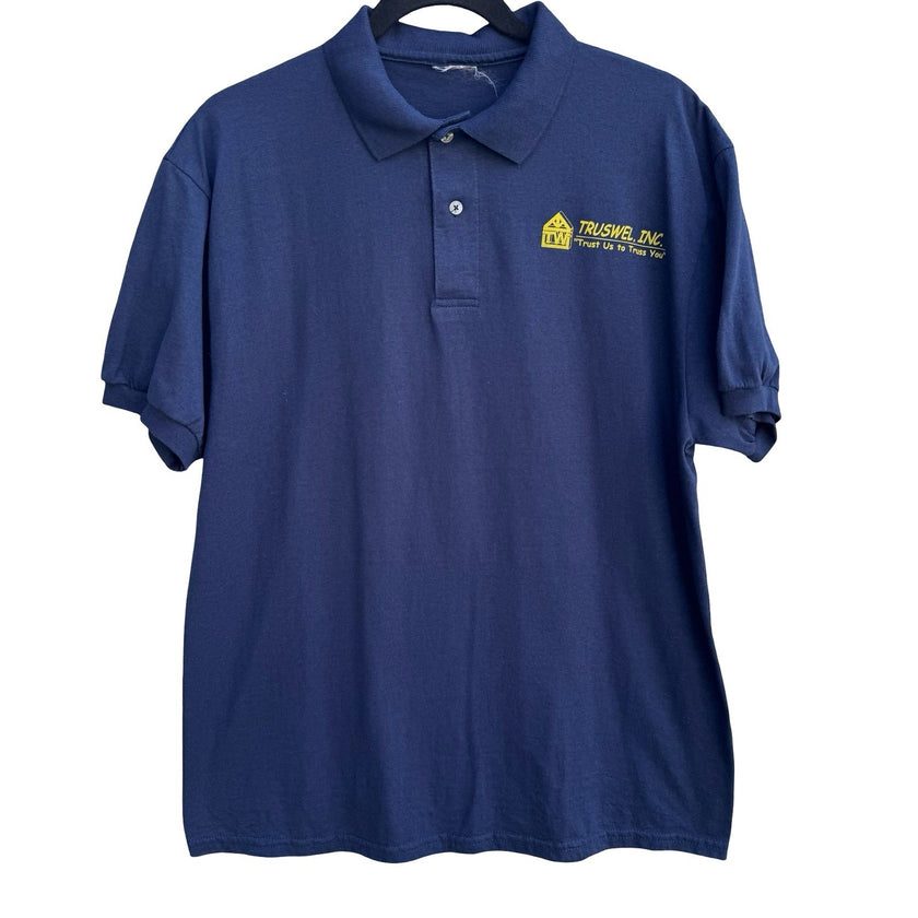 Truswel Trust Us To Truss You Vintage Navy Graphic Polo Shirt Mens L Workwear