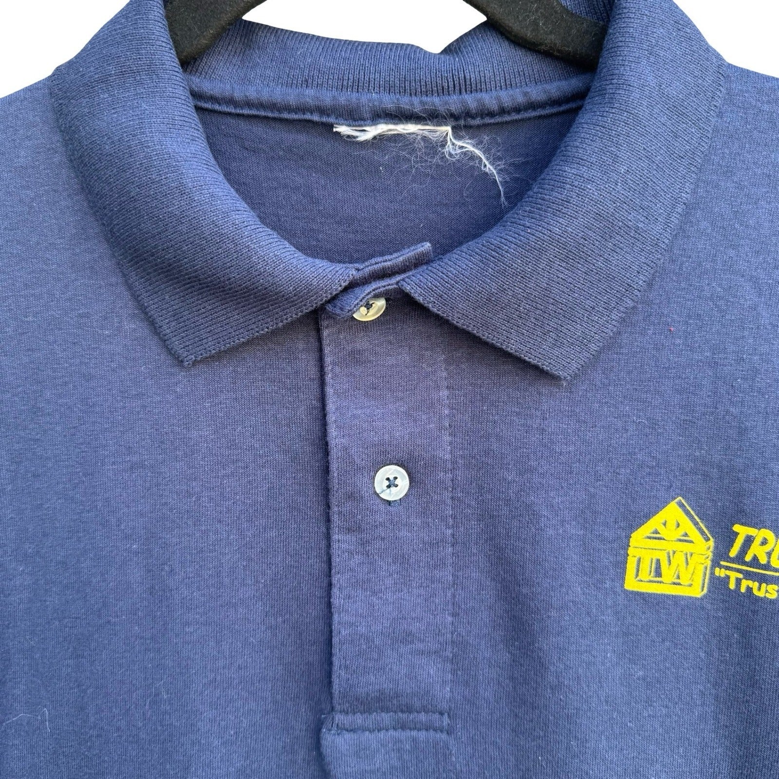 Truswel Trust Us To Truss You Vintage Navy Graphic Polo Shirt Mens L Workwear