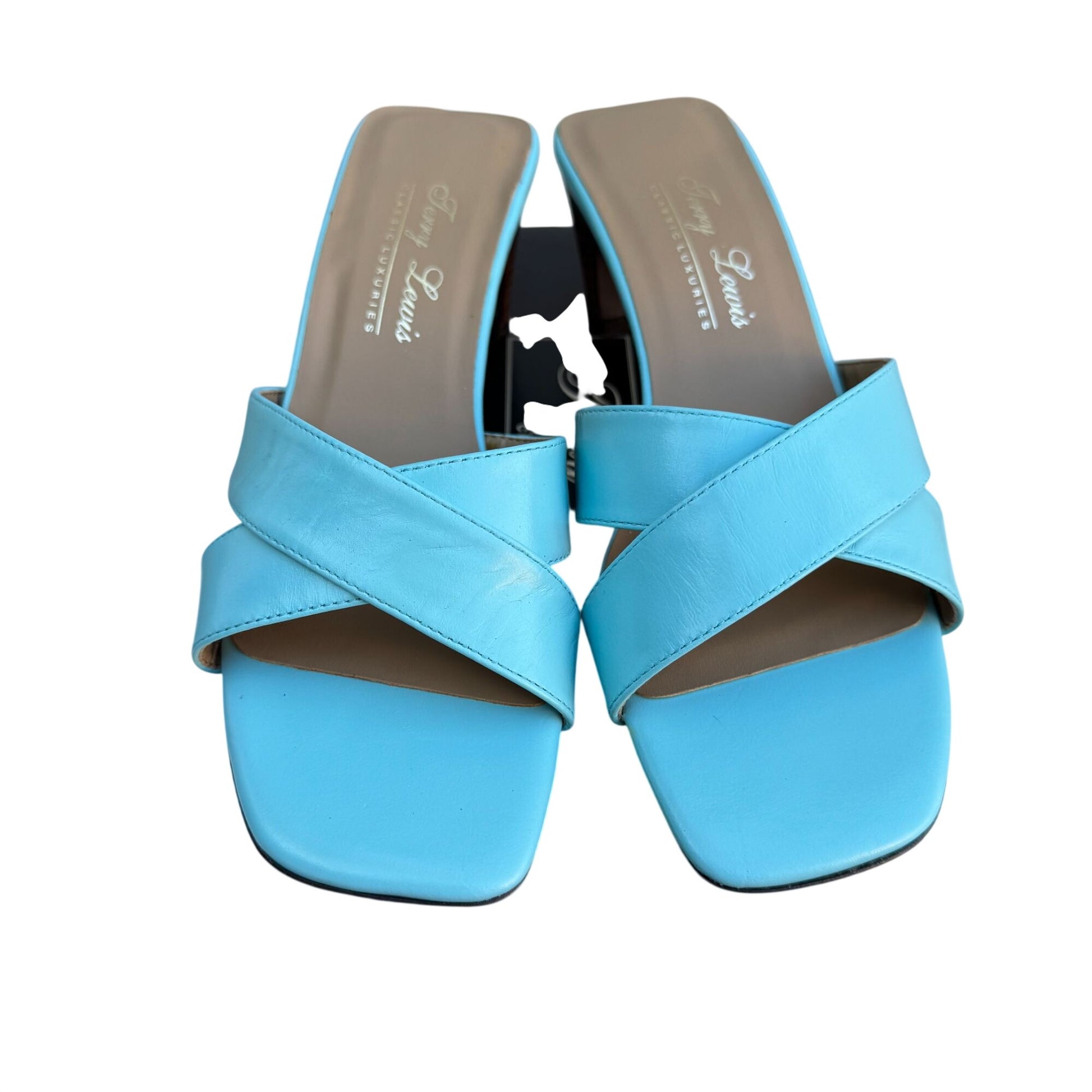 Terry Lewis Classic Luxuries Leather Heeled Sandals 5.5M Light Blue New With Box