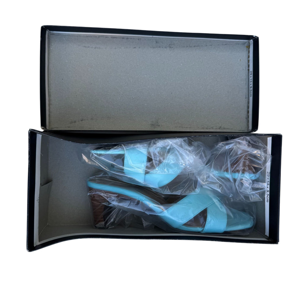 Terry Lewis Classic Luxuries Leather Heeled Sandals 5.5M Light Blue New With Box