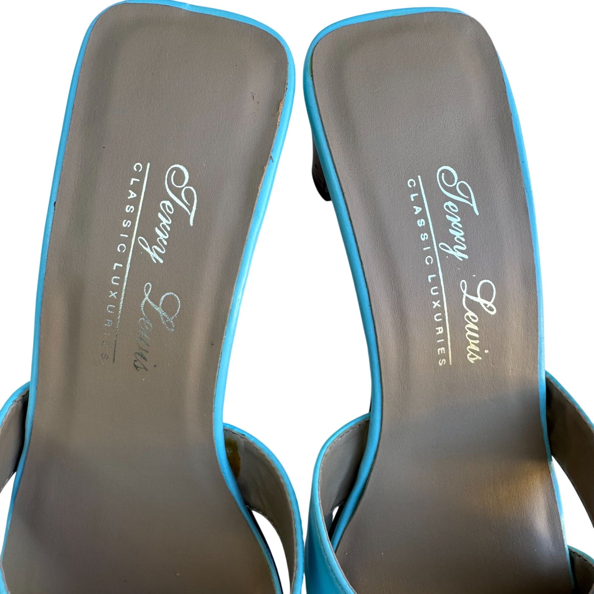 Terry Lewis Classic Luxuries Leather Heeled Sandals 5.5M Light Blue New With Box