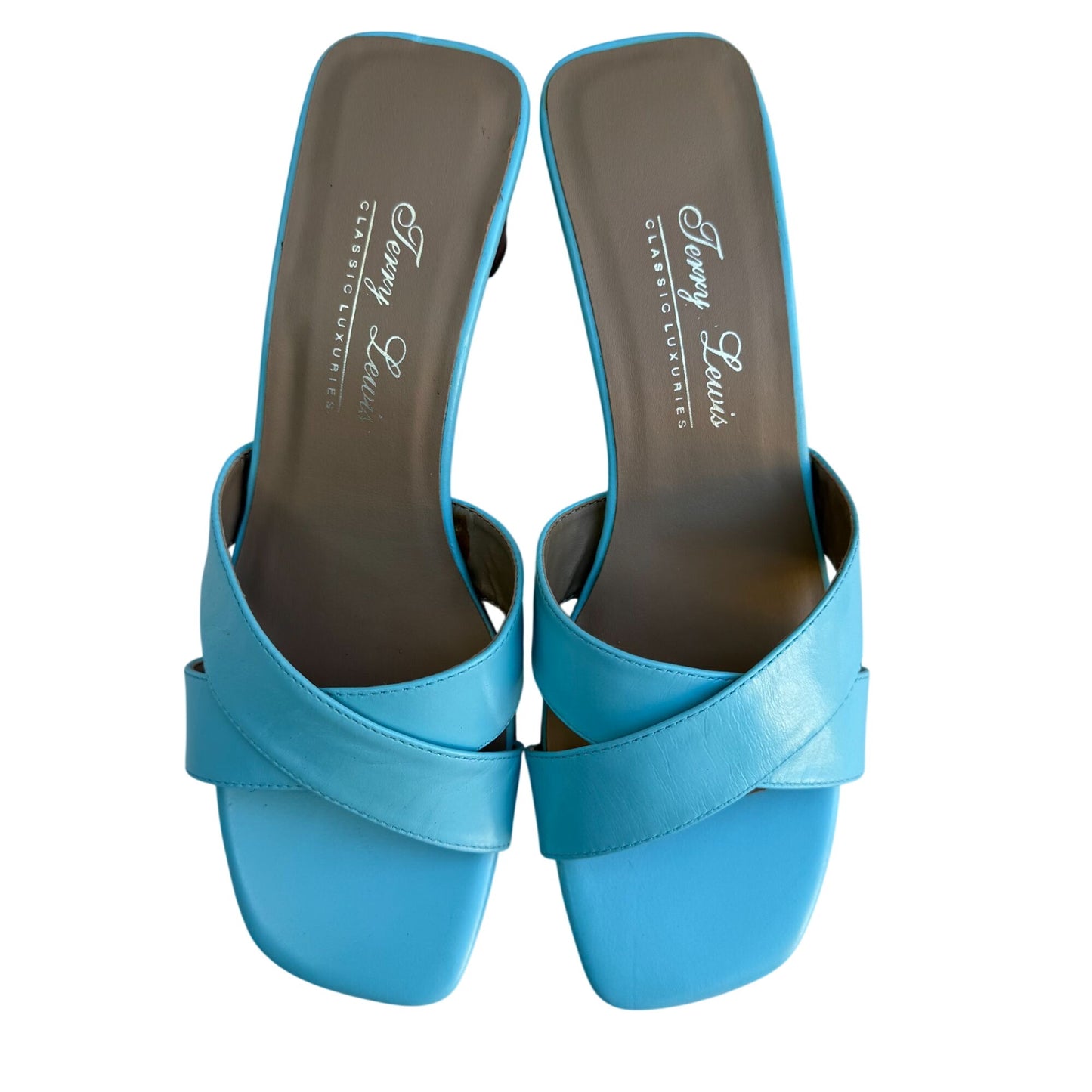 Terry Lewis Classic Luxuries Leather Heeled Sandals 5.5M Light Blue New With Box
