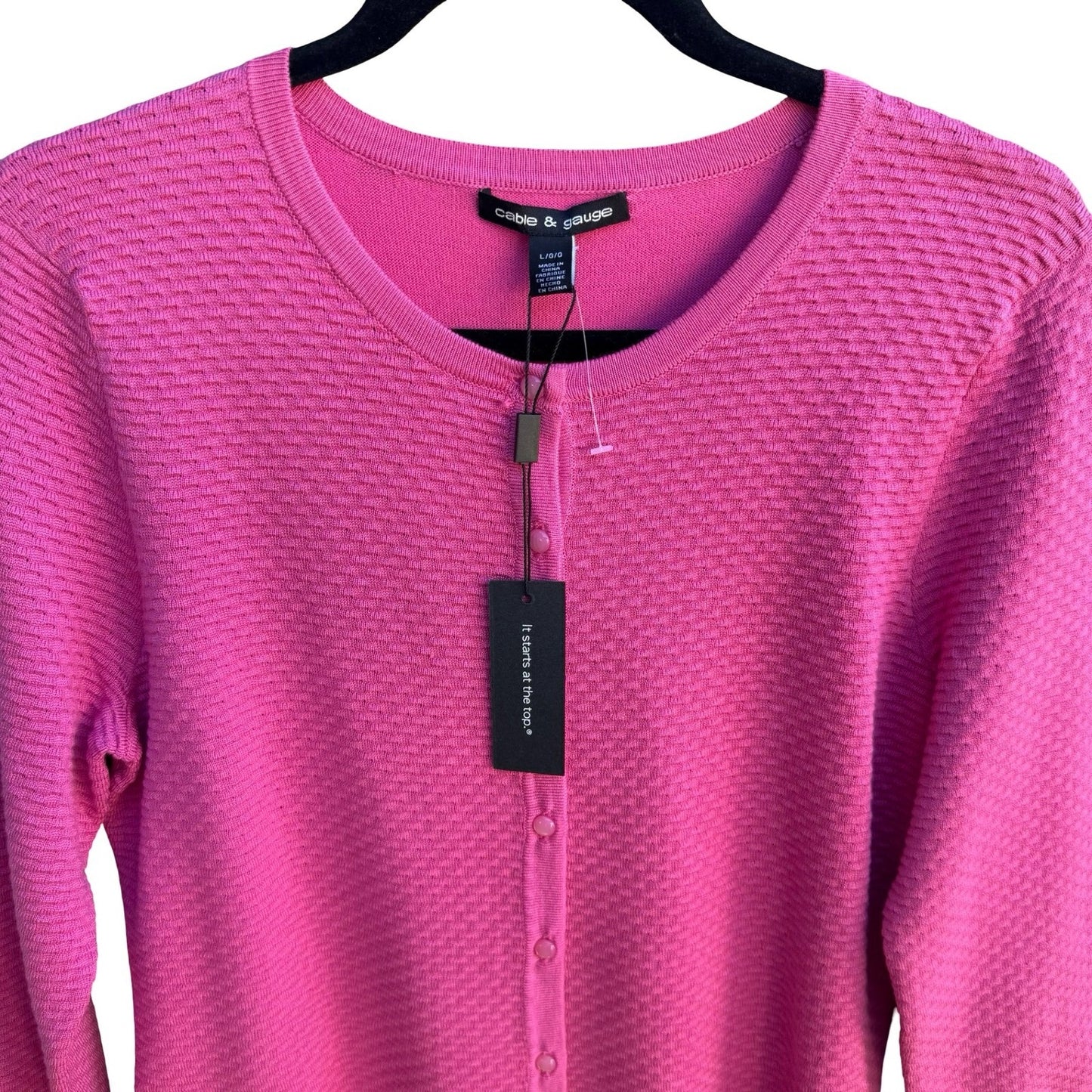 Cable & Gauge Barbiecore Textured Knit Button Front Cardigan Sweater Pink L NWT