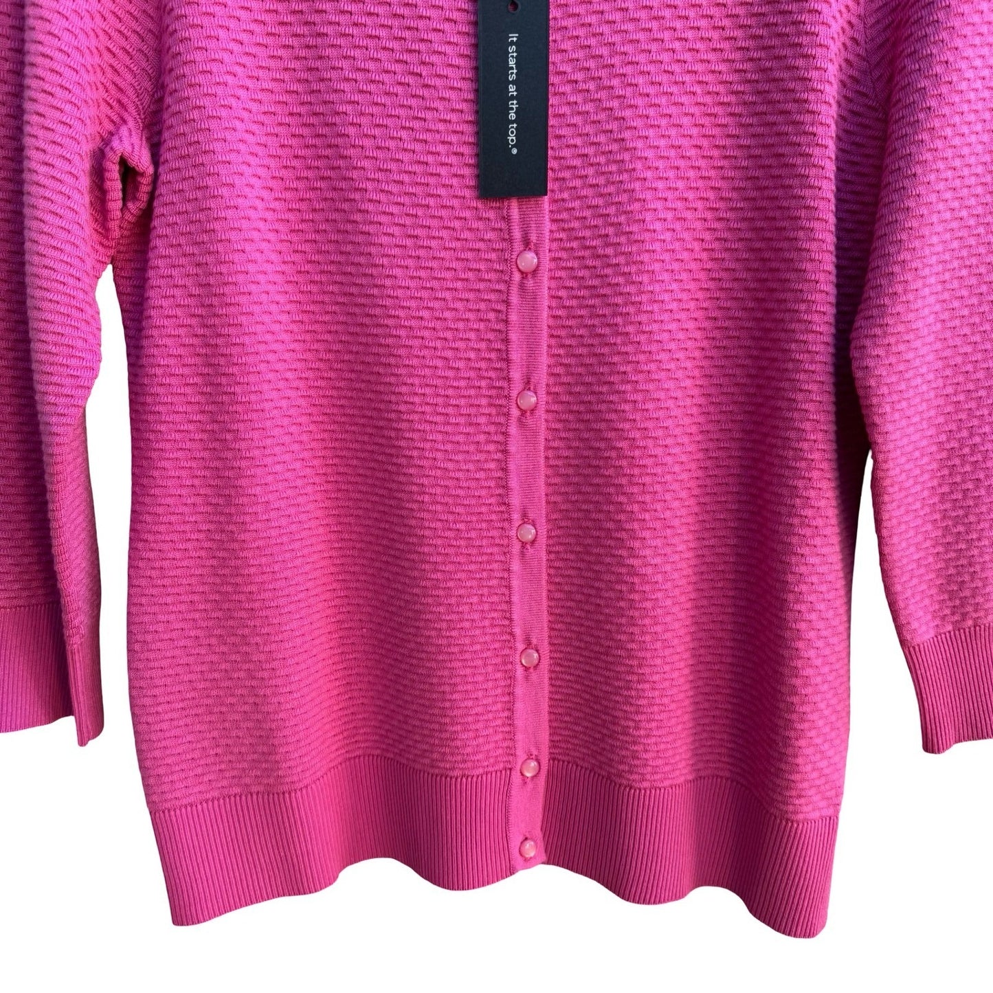 Cable & Gauge Barbiecore Textured Knit Button Front Cardigan Sweater Pink L NWT