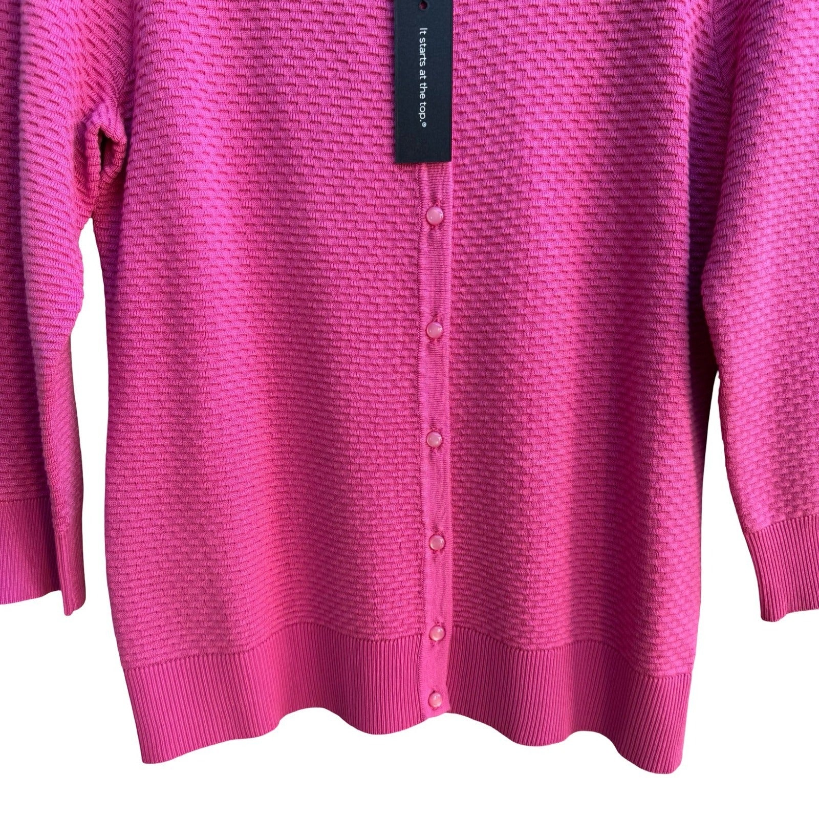 Cable & Gauge Barbiecore Textured Knit Button Front Cardigan Sweater Pink L NWT