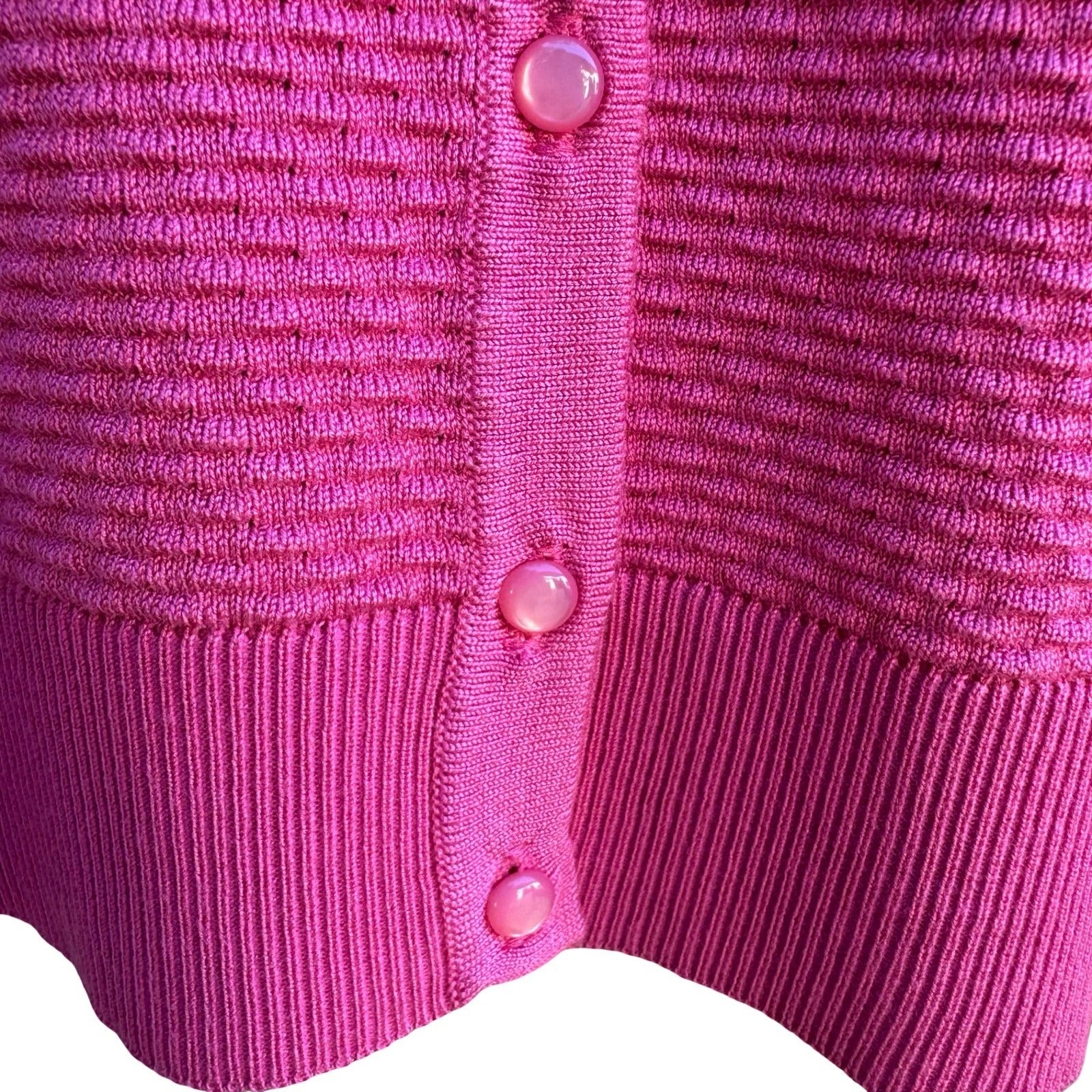 Cable & Gauge Barbiecore Textured Knit Button Front Cardigan Sweater Pink L NWT