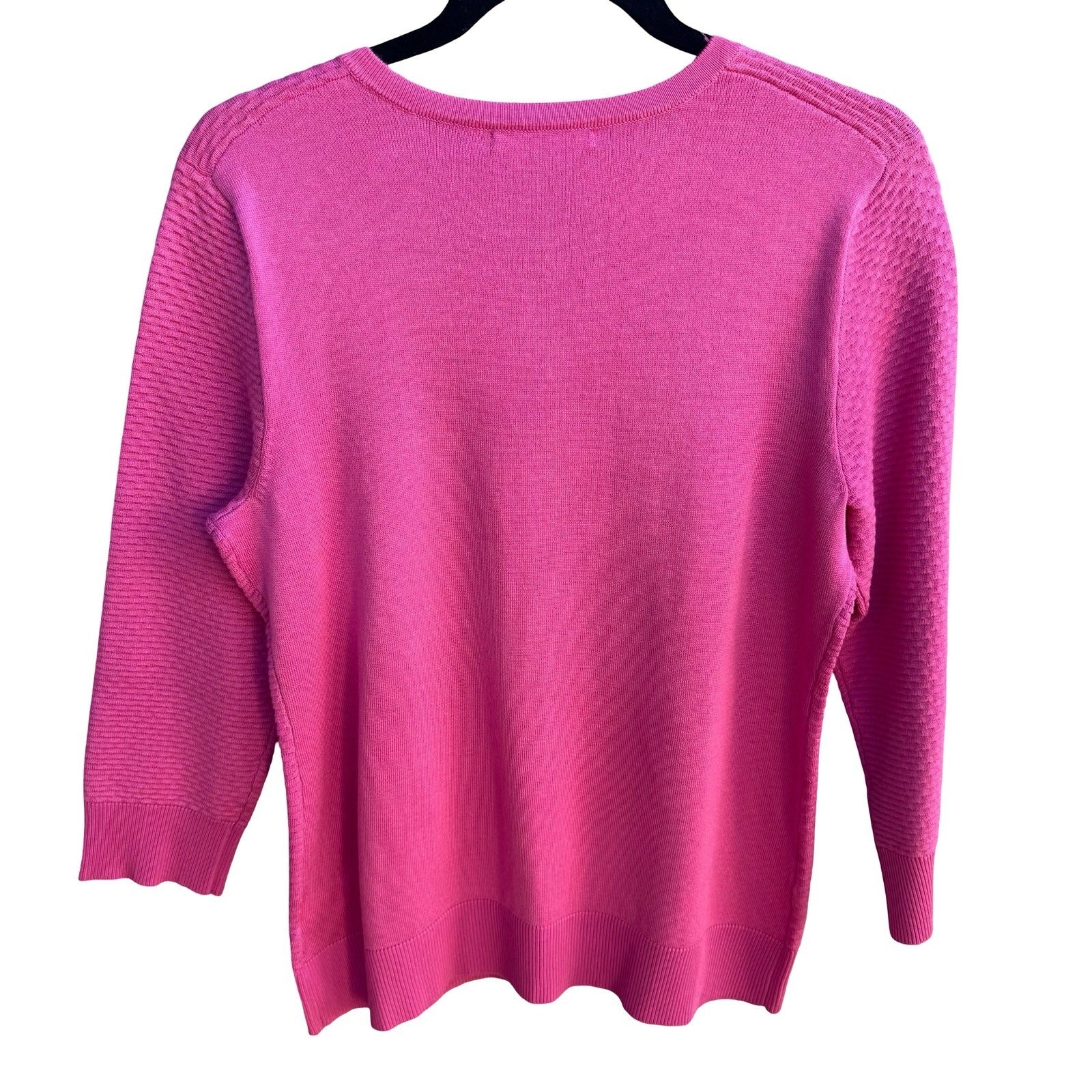 Cable & Gauge Barbiecore Textured Knit Button Front Cardigan Sweater Pink L NWT