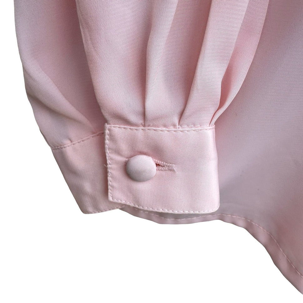 Vintage Pastel Pink Embroidered Lace Blouse Long Sleeve Romantic Pintuck Top