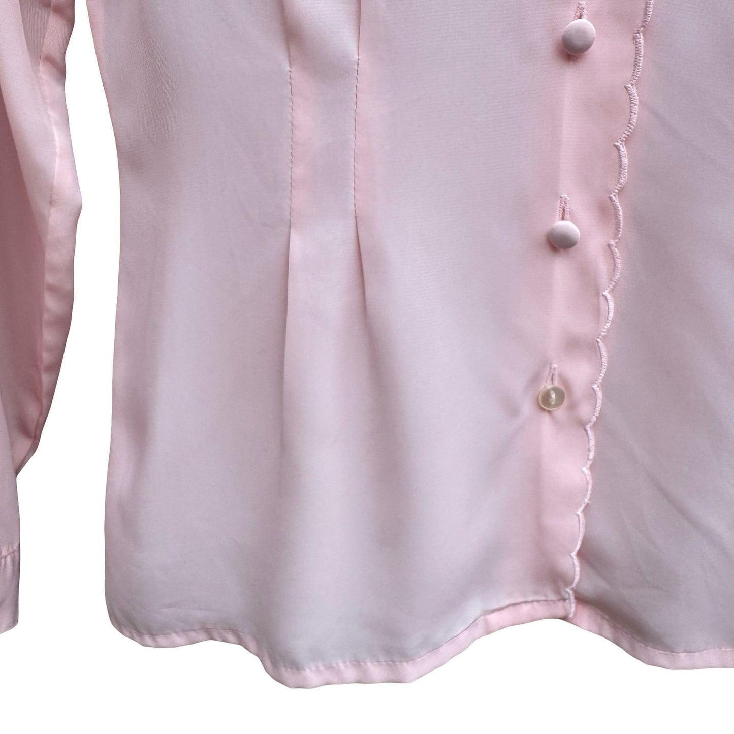 Vintage Pastel Pink Embroidered Lace Blouse Long Sleeve Romantic Pintuck Top