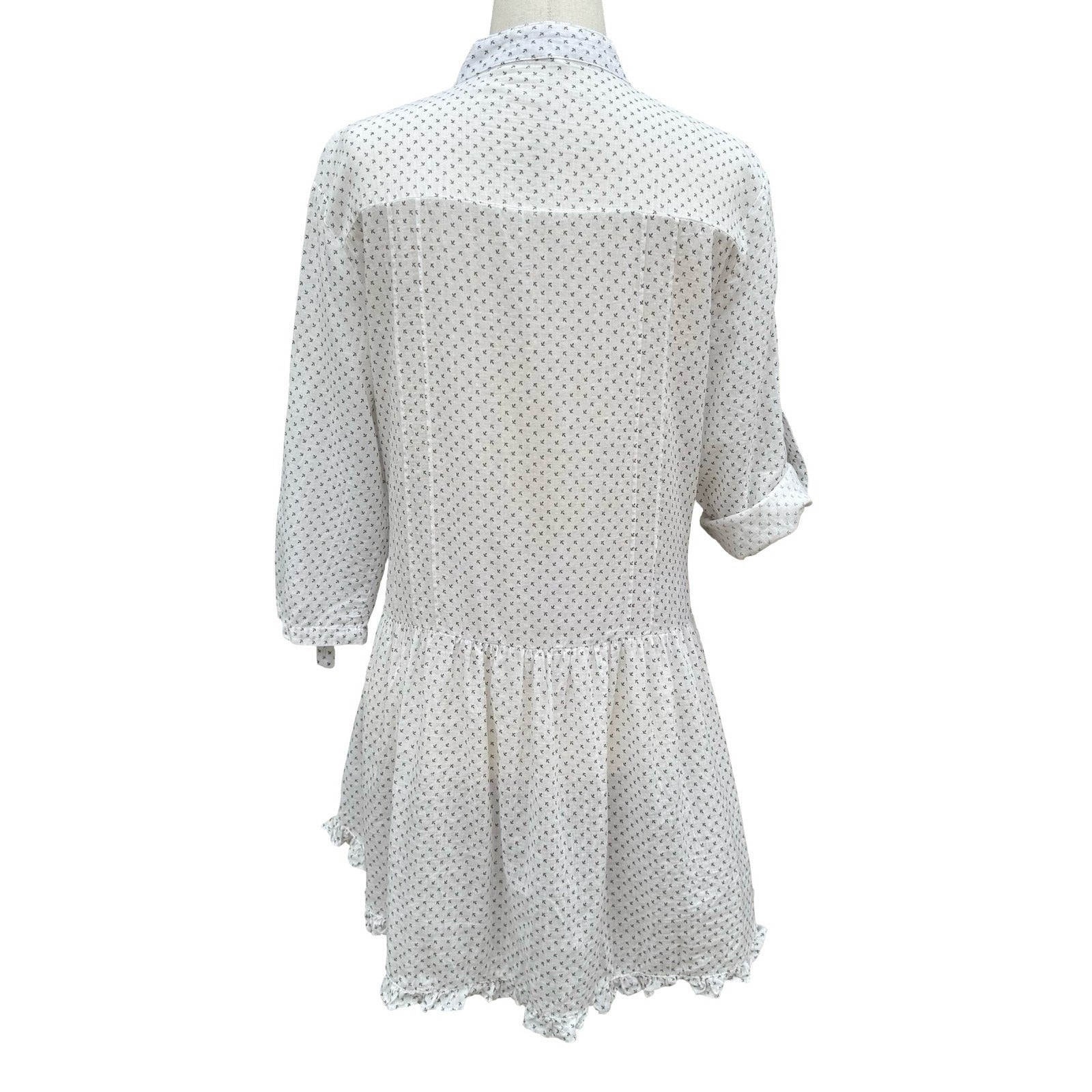 Moon Collection White Ruffle Drop Waist Mini Dress Tunic M Coastal Boho Peasant