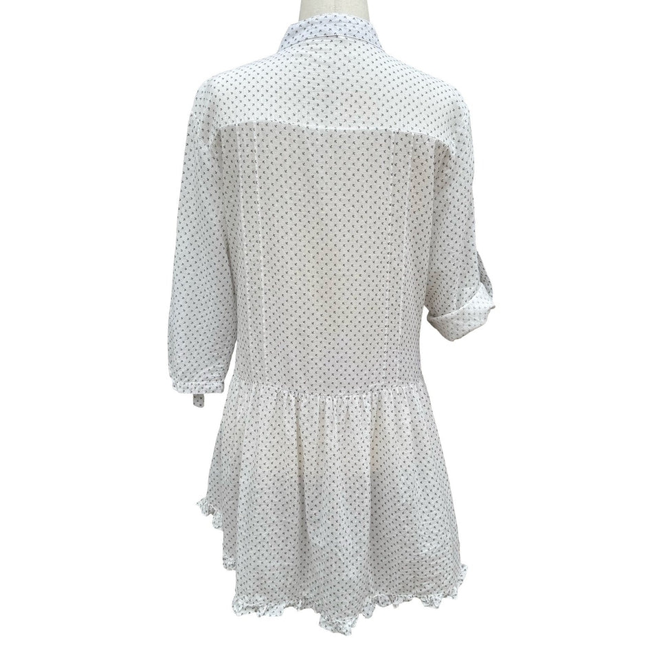 Moon Collection White Ruffle Drop Waist Mini Dress Tunic M Coastal Boho Peasant