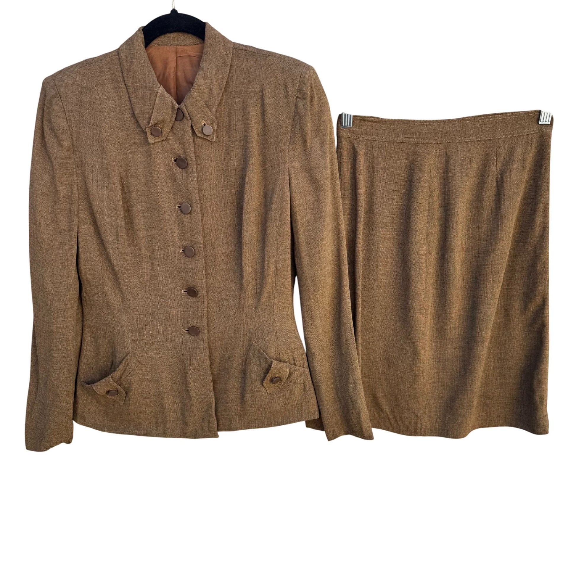 Weathervane Handmacher Vintage 50s 60s Brown Womens Button Jacket Skirt Suit Set