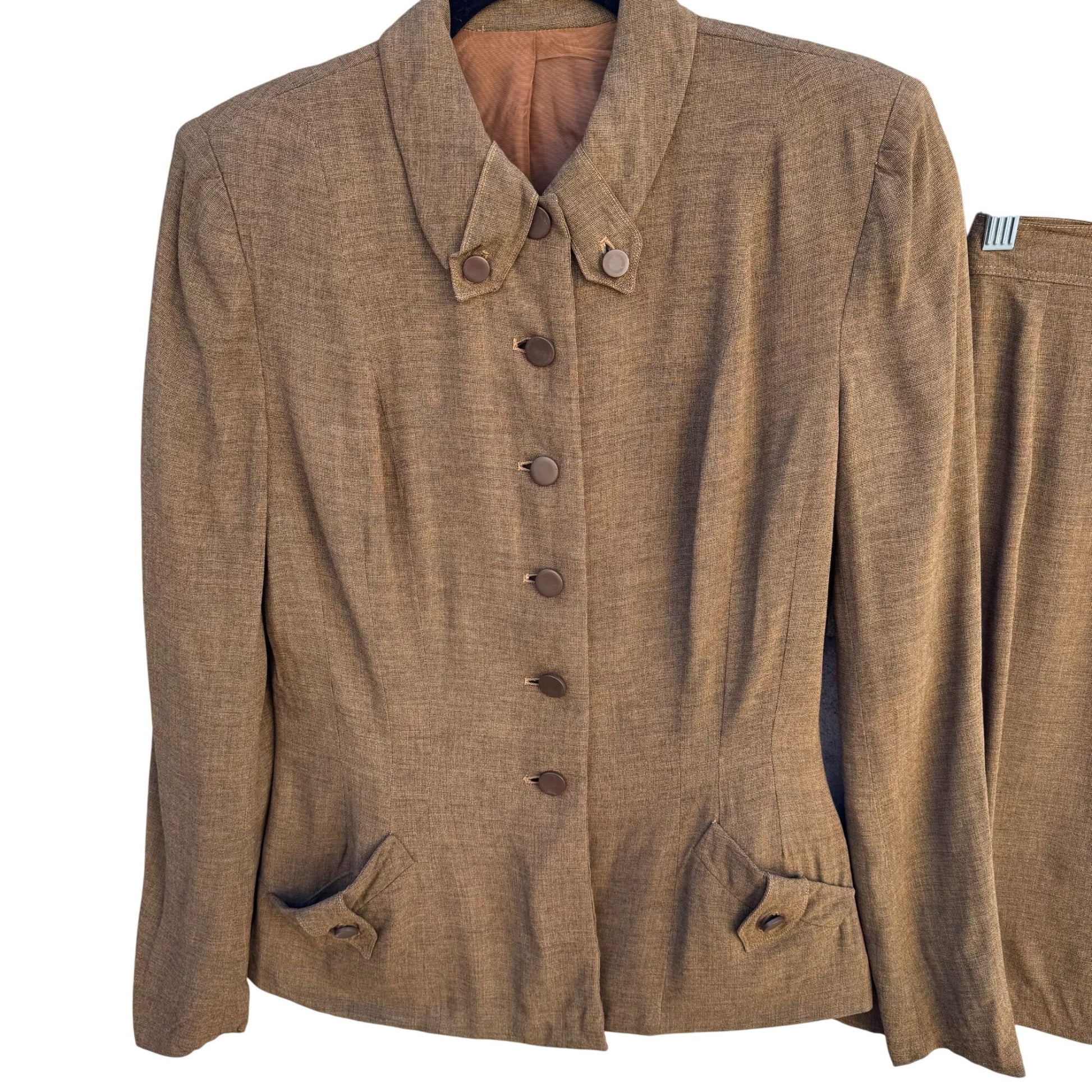 Weathervane Handmacher Vintage 50s 60s Brown Womens Button Jacket Skirt Suit Set
