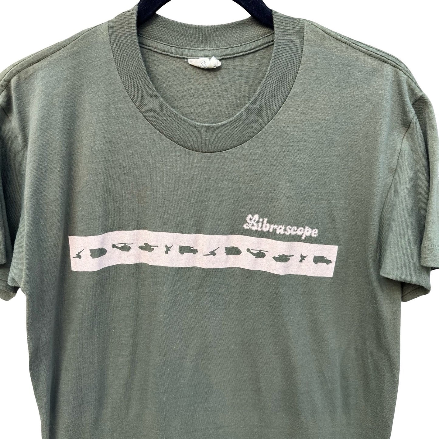 Librascope Vintage Military Tech T-Shirt Mens Small Olive Green Made in USA
