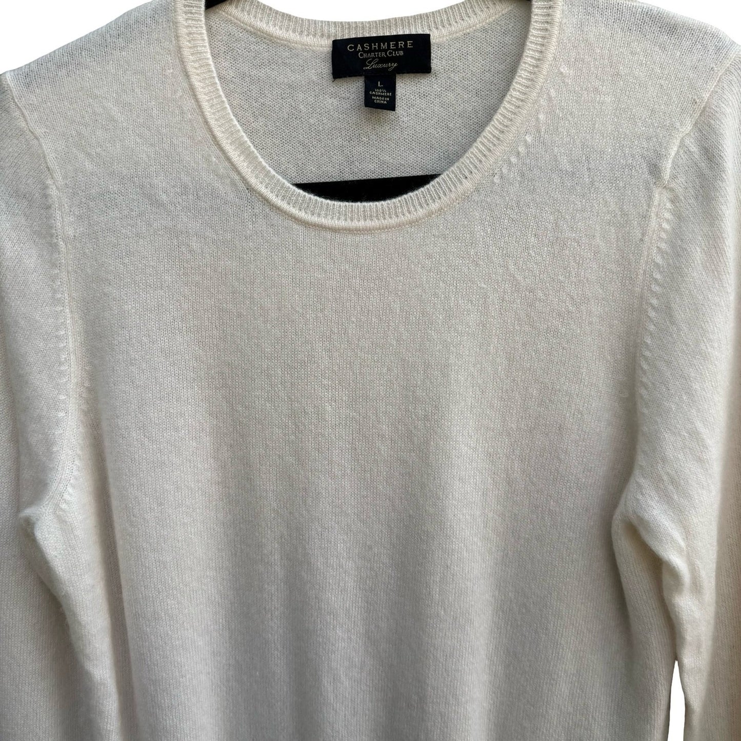 Charter Club Luxury Cashmere Old Money Preppy Minimalist Sweater Ivory Womens L