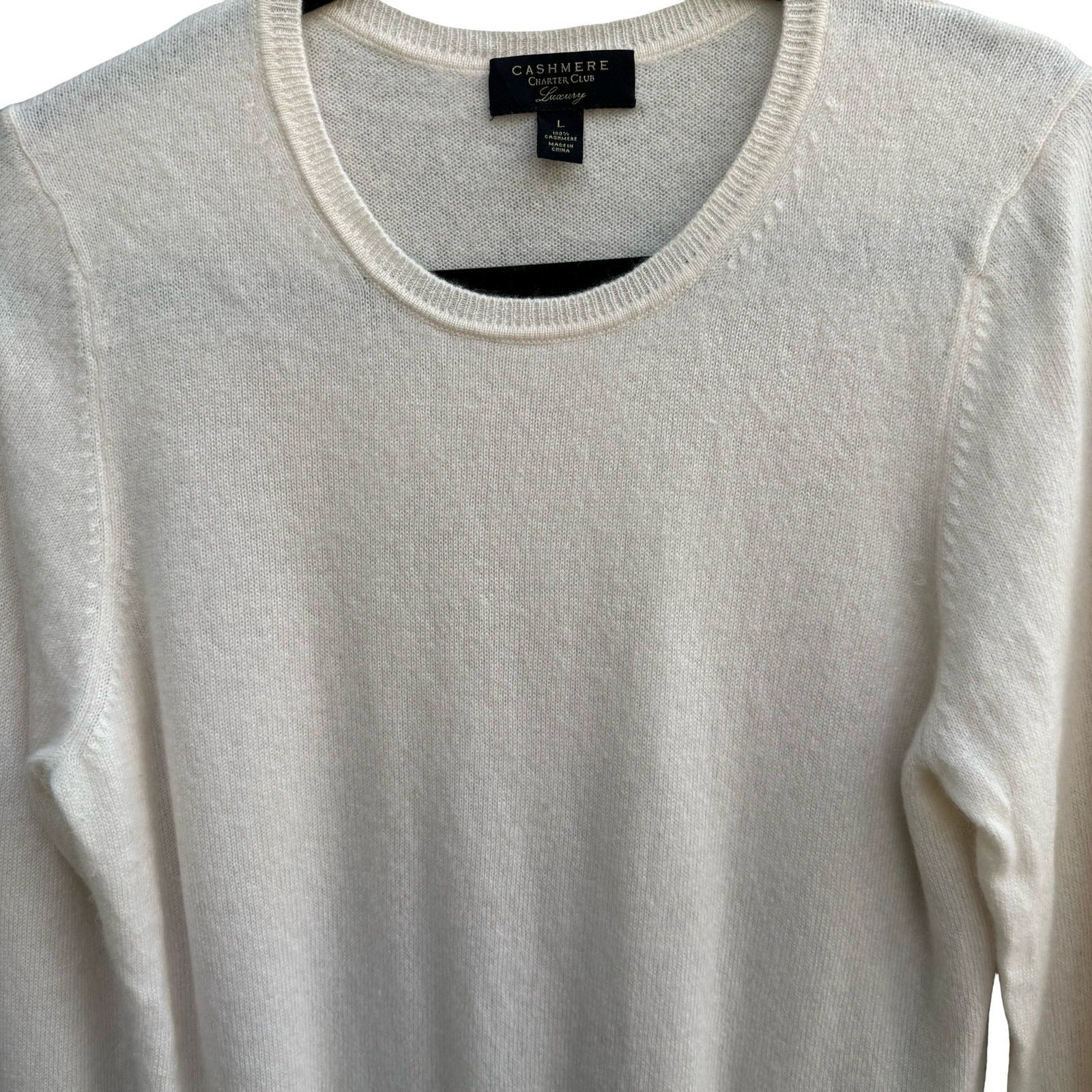 Charter Club Luxury Cashmere Old Money Preppy Minimalist Sweater Ivory Womens L