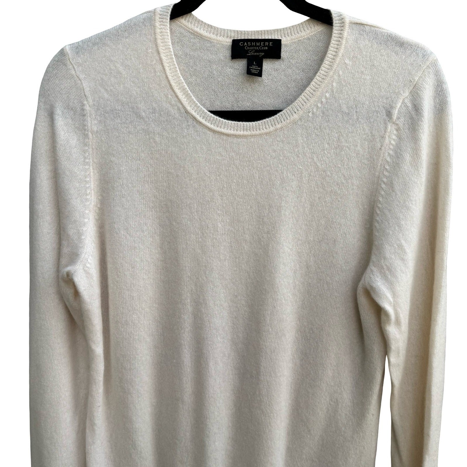 Charter Club Luxury Cashmere Old Money Preppy Minimalist Sweater Ivory Womens L