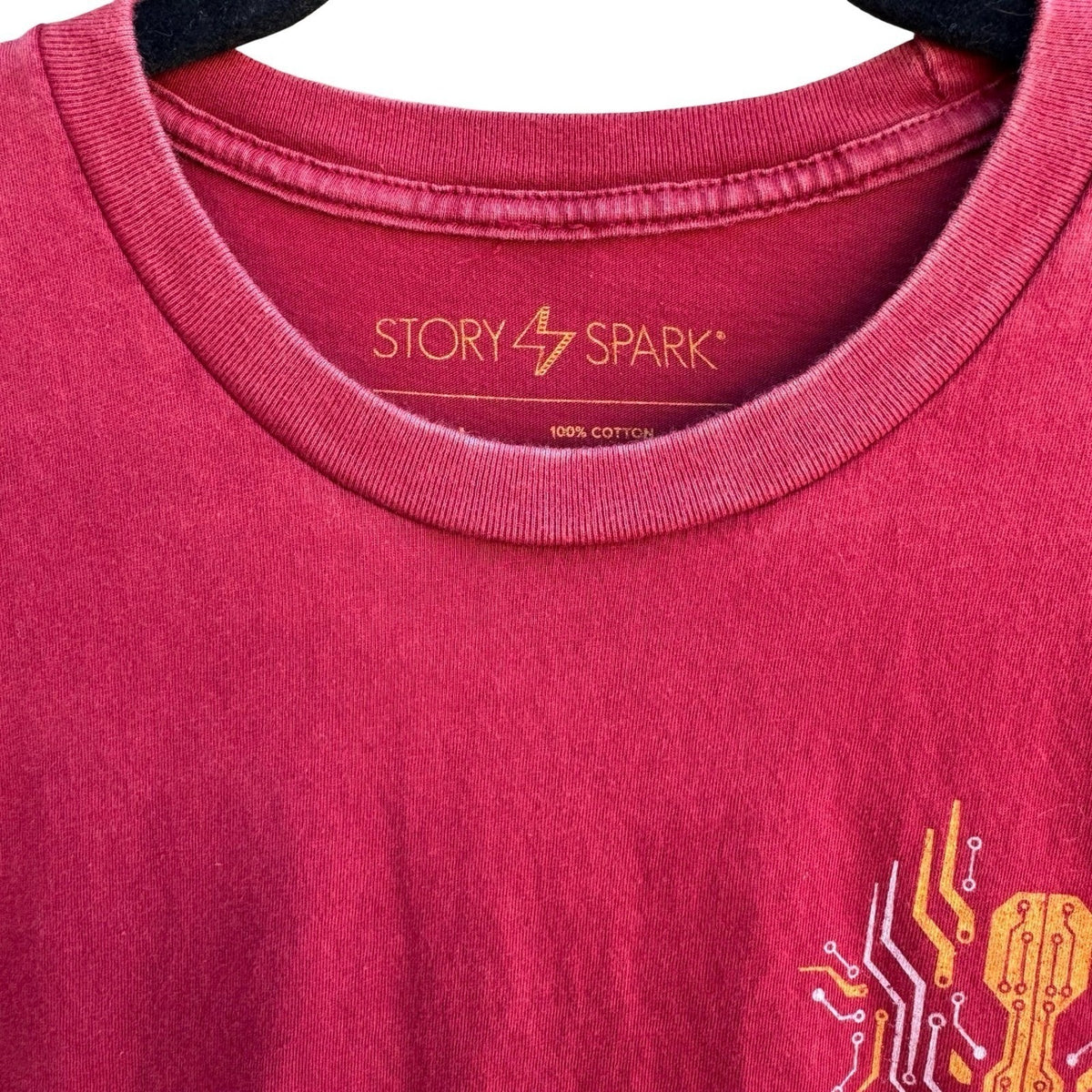 Story Spark Volt Dragon Cyberpunk Gamer Graphic T-Shirt Tech Geek Red Mens L