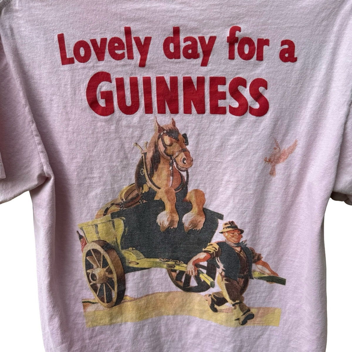 Guinness Lovely Day Graphic Irish Beer Horse Cart Graphic T-Shirt Pastel Pink M