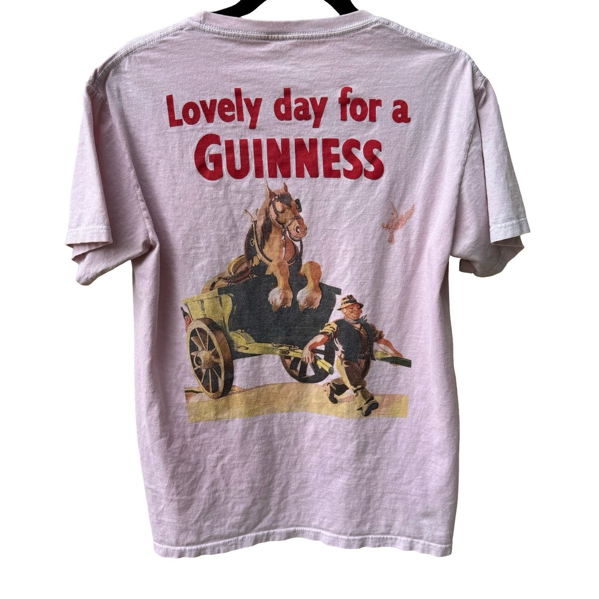 Guinness Lovely Day Graphic Irish Beer Horse Cart Graphic T-Shirt Pastel Pink M