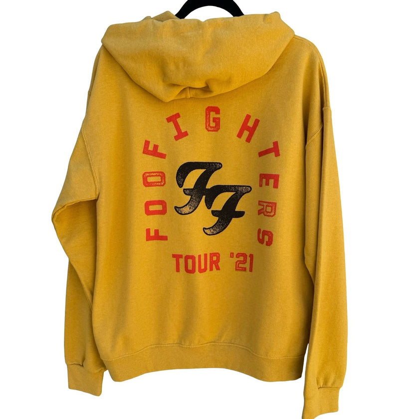 Foo Fighters Tour 2021 Hoodie Mustard Yellow Graphic Band Sweatshirt Mens Large